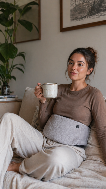 Aeloria HeatHug Wrap relaxing in bed