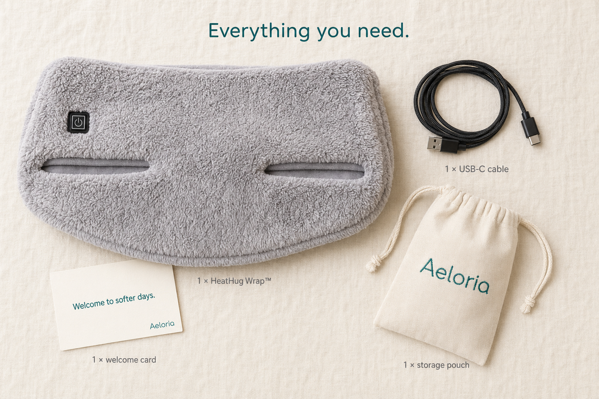 Aeloria HeatHug Wrap unboxing — what's in the box, hand pockets visible