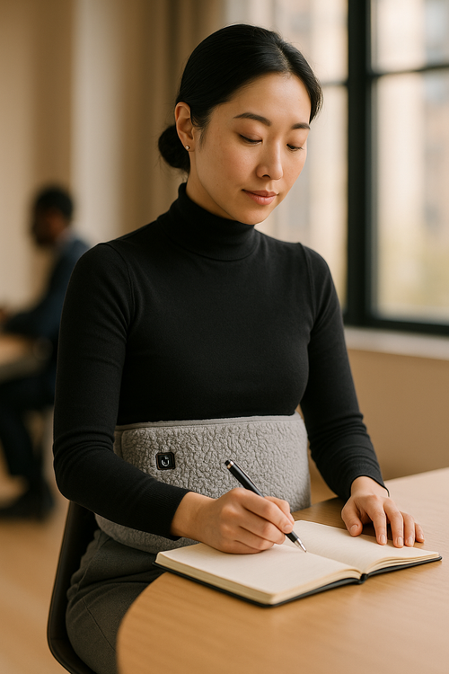 Aeloria HeatHug Wrap — focused at a work meeting