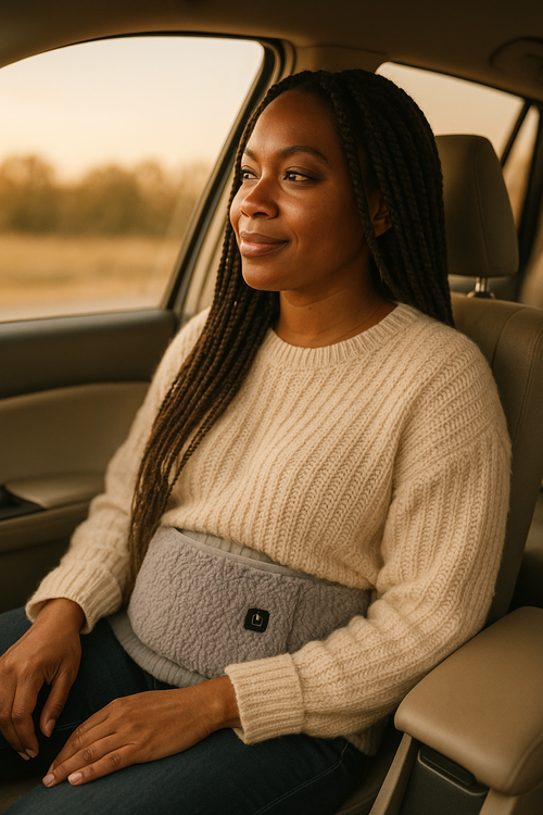 Aeloria HeatHug Wrap — passenger seat road trip