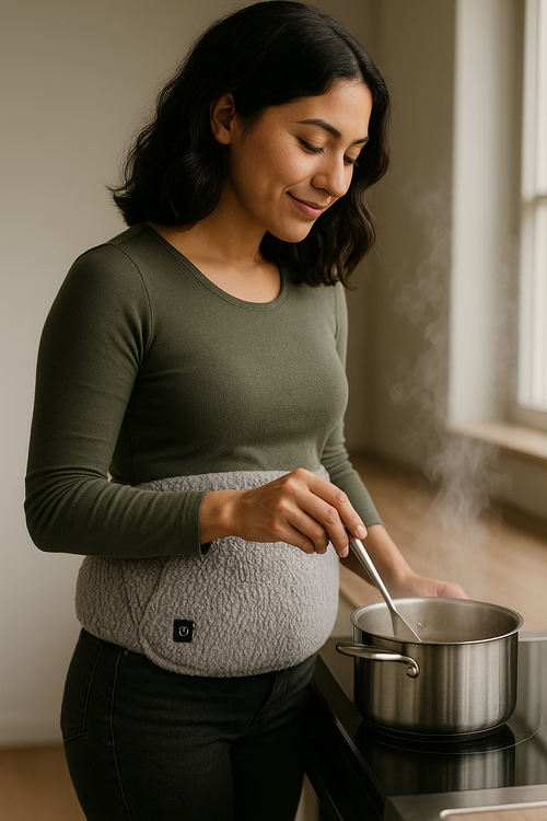 Aeloria HeatHug Wrap — cooking dinner at home