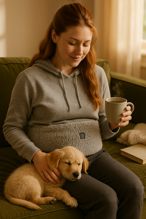 Aeloria HeatHug Wrap — couch cuddles with puppy